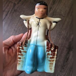 Charming Ceramic Mid Century figure of a Woman With Baskets Vase